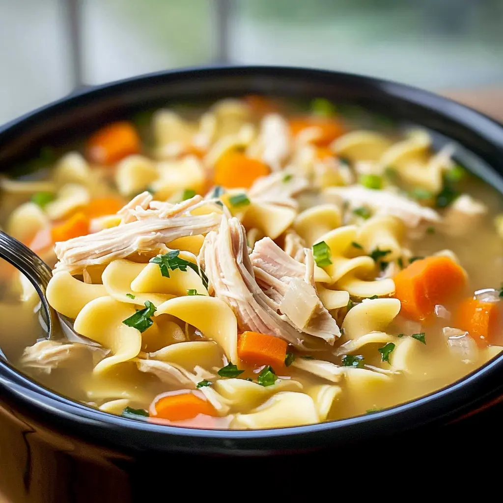 Warm up your day with this comforting Crockpot Chicken Noodle Soup! Packed with tender chicken, savory broth, and wholesome vegetables, it's the perfect meal for cozy nights in or when feeling under the weather. Save this recipe for easy meal prep and enjoy a delicious bowl anytime you need a pick-me-up! Perfect for family dinners or chilly evenings.