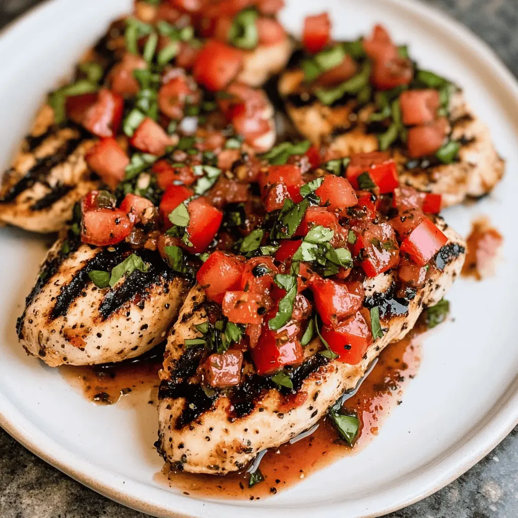 Transform your weeknight dinner with this quick and delicious 30-minute Grilled Bruschetta Chicken! Juicy grilled chicken topped with fresh diced tomatoes, basil, and a drizzle of balsamic glaze creates a mouthwatering meal. Perfect for busy evenings or a weekend BBQ. Save this recipe now to impress your family and friends with an easy, tasty dish!