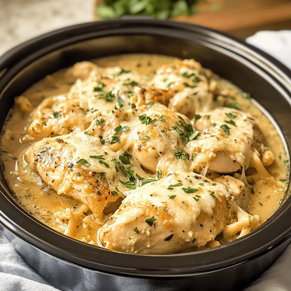 Simplify dinner with this 4 Ingredient Crockpot Garlic Parm Chicken! With juicy chicken, rich Parmesan, and aromatic garlic, it's a flavor-packed dish that practically cooks itself. Perfect for busy weeknights or cozy gatherings—just set it and forget it! Save this recipe for a hassle-free meal your family will love!