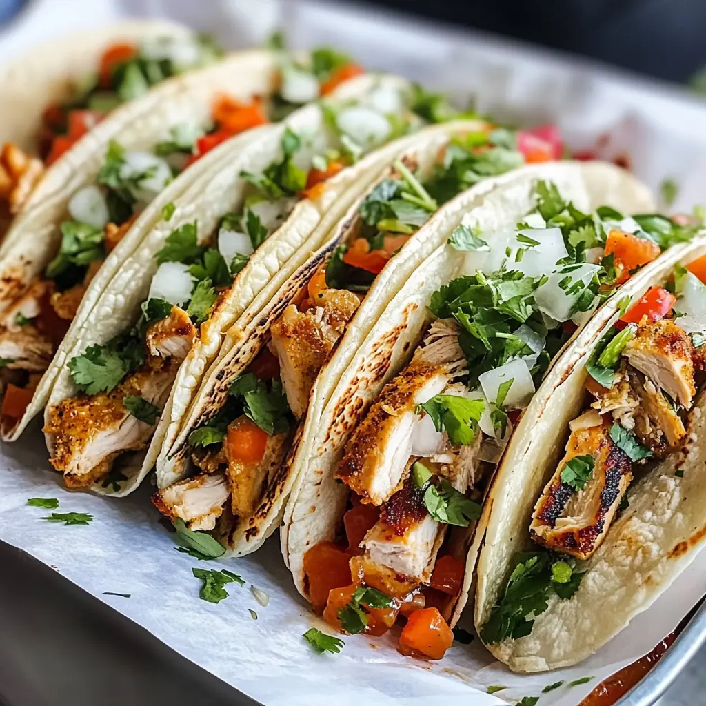 Get ready for a flavor-packed fiesta with these Chicken Street Tacos! Tender, seasoned chicken paired with fresh toppings creates a deliciously vibrant meal. Perfect for busy weeknights or casual get-togethers, these tacos are a hit with everyone. Save this recipe to bring the taste of the streets to your kitchen anytime!