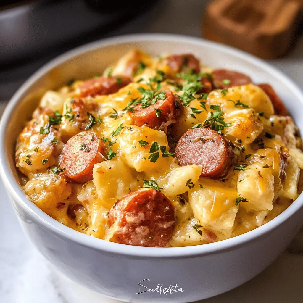 This Crockpot Cheesy Kielbasa Meal is a true winner for busy weeknights! Featuring savory kielbasa, creamy cheese, and hearty vegetables, this one-pot dish is not only easy to make but packed with flavor. Perfect for family dinners or gatherings, save this recipe now to bring comfort to your table with minimal effort! Perfect for game day or a cozy night in.