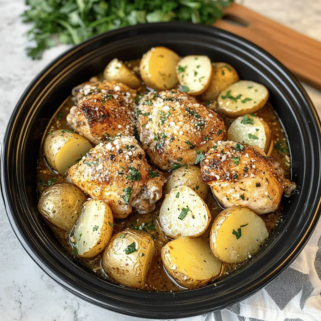Get ready for a comforting meal with this Crockpot Garlic Parmesan Chicken and Potatoes! Juicy chicken pairs perfectly with tender potatoes in a creamy garlic parmesan sauce. This easy slow cooker recipe is perfect for busy days or family gatherings. Save this pin for your next cozy dinner or potluck!