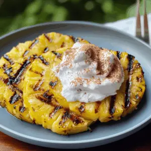 Treat your taste buds to sweet and smoky grilled pineapple topped with creamy coconut cinnamon whipped cream! This delightful recipe is perfect for summer parties or a cozy night in. Made with simple ingredients, it’s easy to whip up and even easier to enjoy. Save this delicious dessert for your next gathering or a refreshing treat anytime!