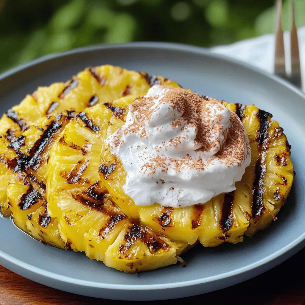 Treat your taste buds to sweet and smoky grilled pineapple topped with creamy coconut cinnamon whipped cream! This delightful recipe is perfect for summer parties or a cozy night in. Made with simple ingredients, it’s easy to whip up and even easier to enjoy. Save this delicious dessert for your next gathering or a refreshing treat anytime!