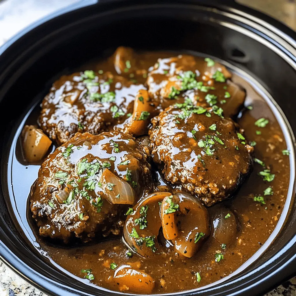Get ready for a comforting classic with this Slow Cooker Salisbury Steaks recipe! Tender beef patties simmer in a rich mushroom gravy, bringing warm, homestyle flavors to your table. Perfect for busy days or cozy family dinners, this dish pairs beautifully with mashed potatoes or rice. Don't forget to save this recipe for your next meal!