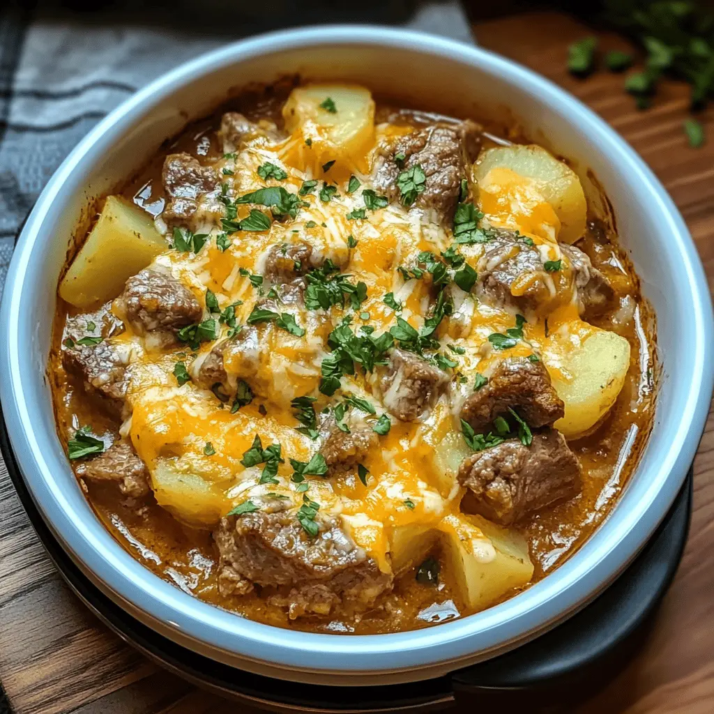 Warm up your dinner routine with this hearty Slow Cooker Steak and Cheddar Potato Casserole! Packed with tender steak, creamy cheddar, and layers of fluffy potatoes, it's a comforting dish that's perfect for busy weeknights. Ideal for family gatherings or meal prep, save this recipe to delight your taste buds today!